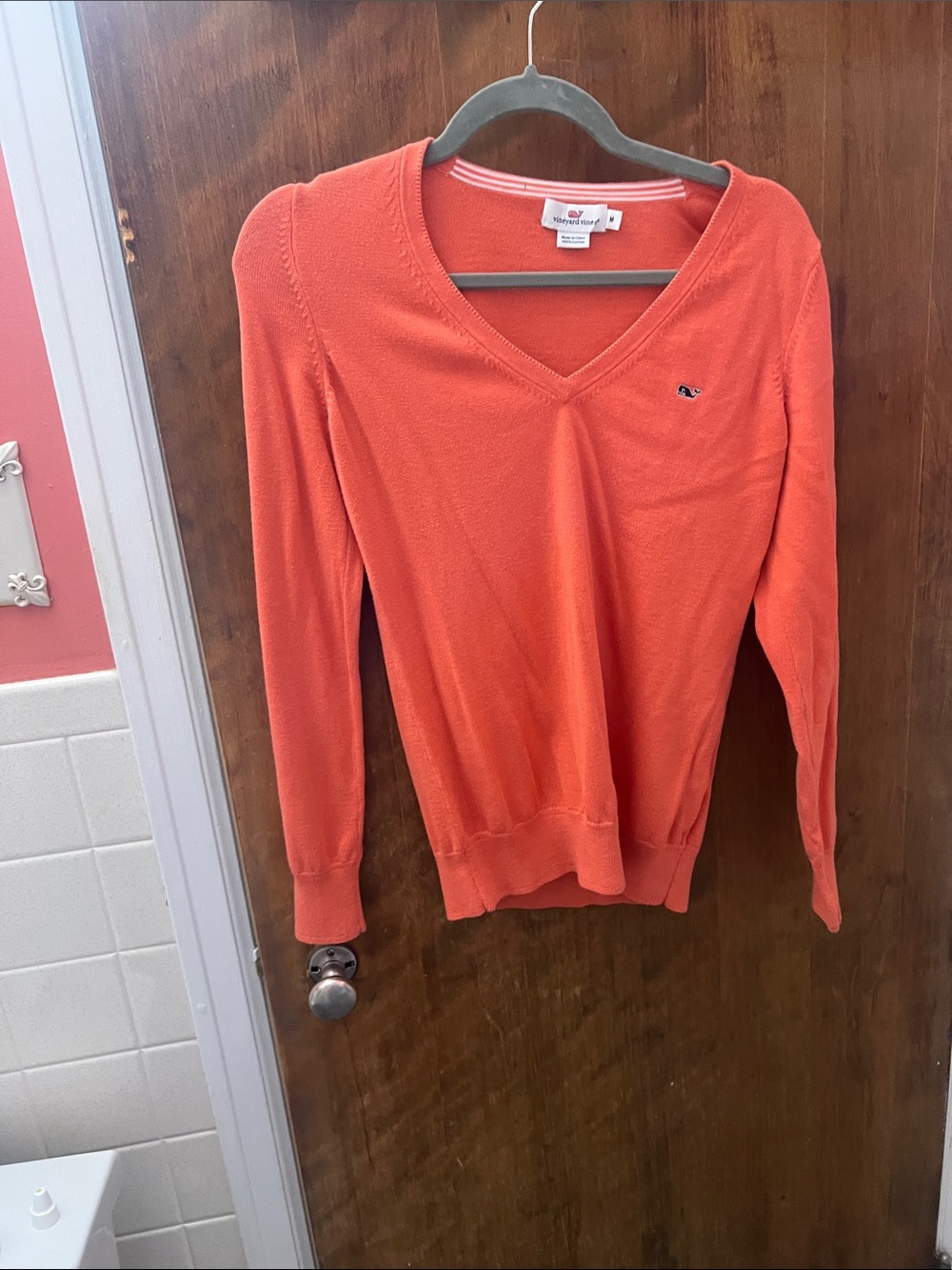 Vineyard Vines Women's Coral-Orange V-Neck Sweater